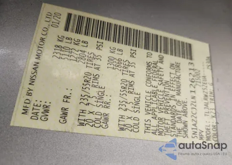 2020 Nissan Murano Sl Fwd из США, поврежденный, VIN 5N1AZ2CJ2LN126213